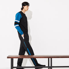 Mens   SPORT Striped-Sleeve Fleece Sweatshirt | Lacoste Black / Blue / Grey Chine / Black • 1Wl