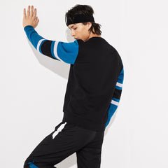 Mens   SPORT Striped-Sleeve Fleece Sweatshirt | Lacoste Black / Blue / Grey Chine / Black • 1Wl