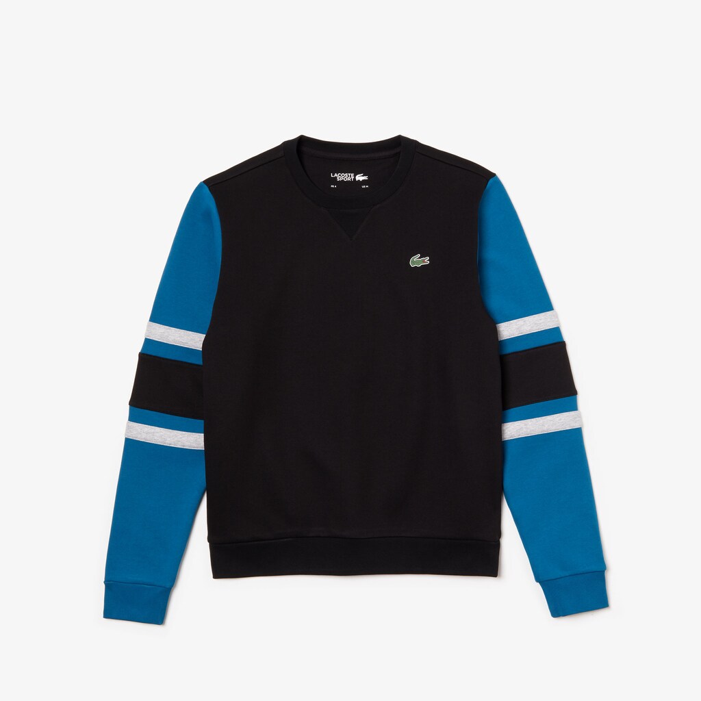 Mens   SPORT Striped-Sleeve Fleece Sweatshirt | Lacoste Black / Blue / Grey Chine / Black • 1Wl