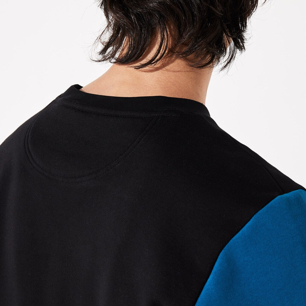 Mens   SPORT Striped-Sleeve Fleece Sweatshirt | Lacoste Black / Blue / Grey Chine / Black • 1Wl