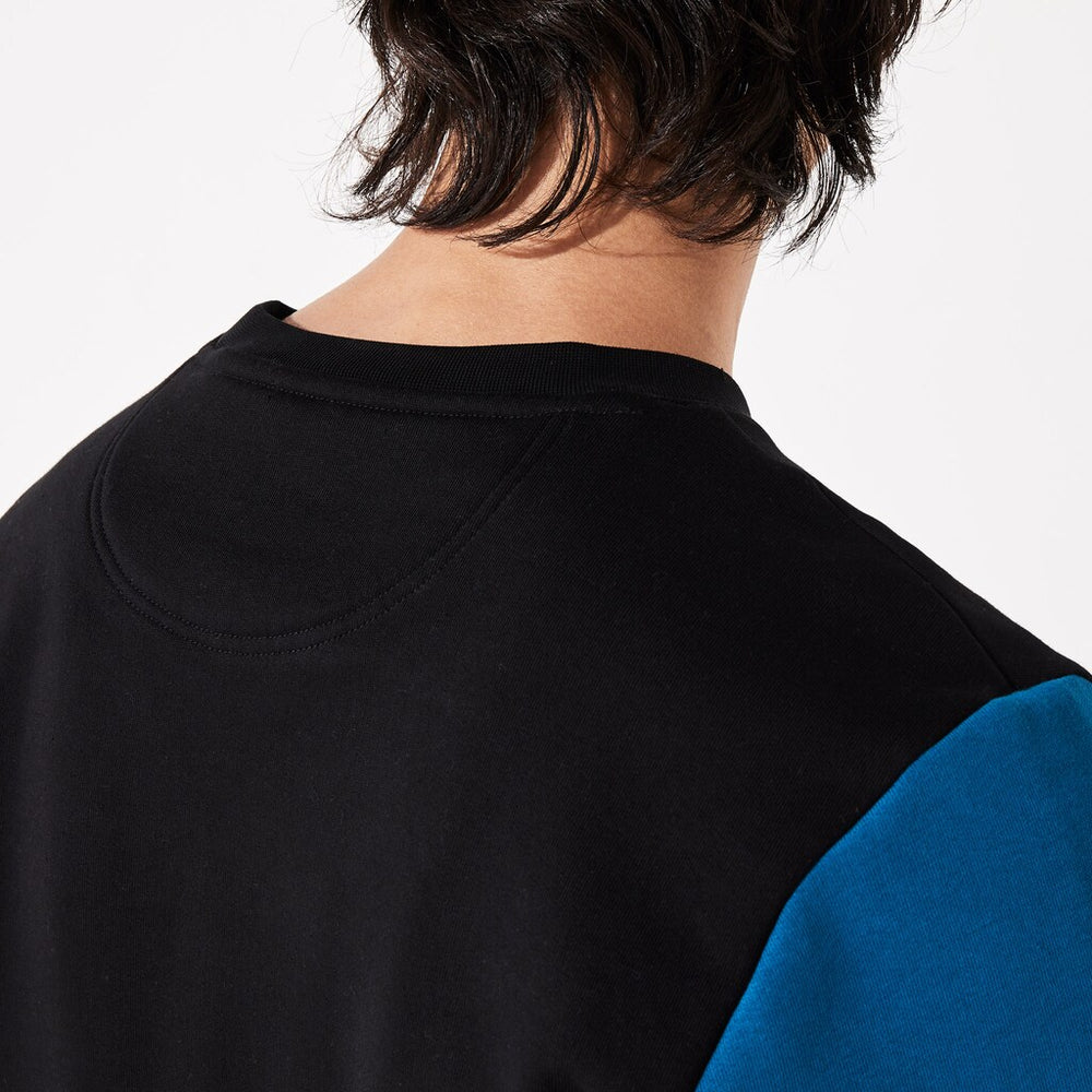 Mens   SPORT Striped-Sleeve Fleece Sweatshirt | Lacoste Black / Blue / Grey Chine / Black • 1Wl