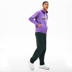 Mens   Hooded 3D-Lettering Cotton Blend Fleece Sweatshirt | Lacoste Purple • 5Cl