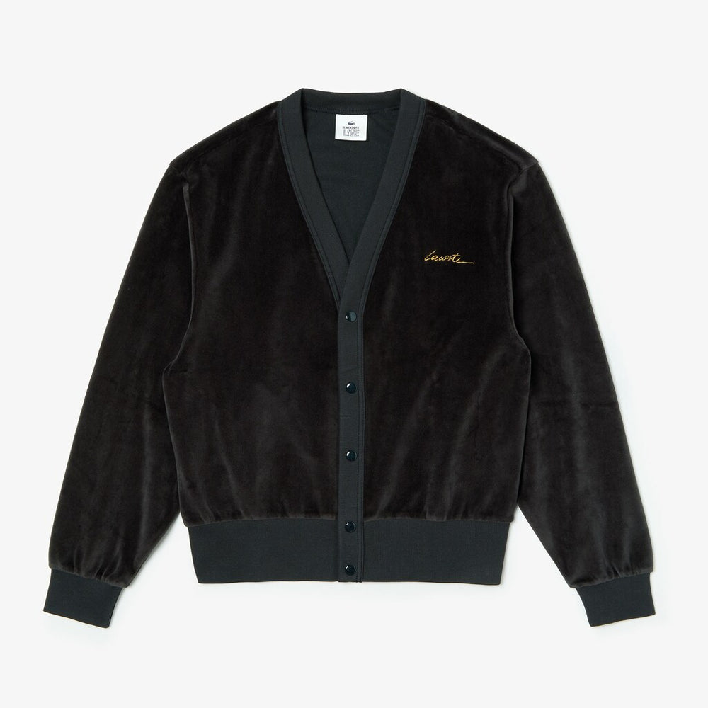Mens   LIVE Signature Velour Cardigan | Lacoste Black • 031