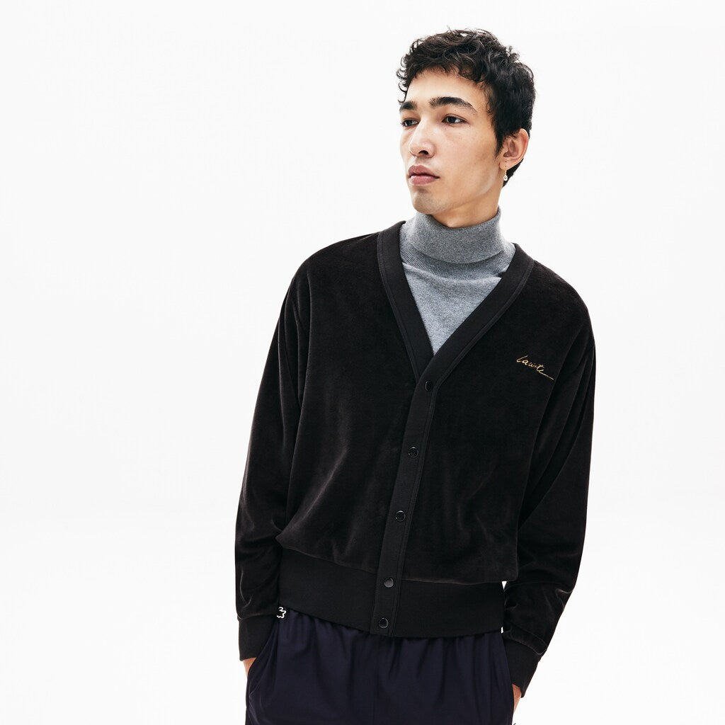 Mens   LIVE Signature Velour Cardigan | Lacoste Black • 031