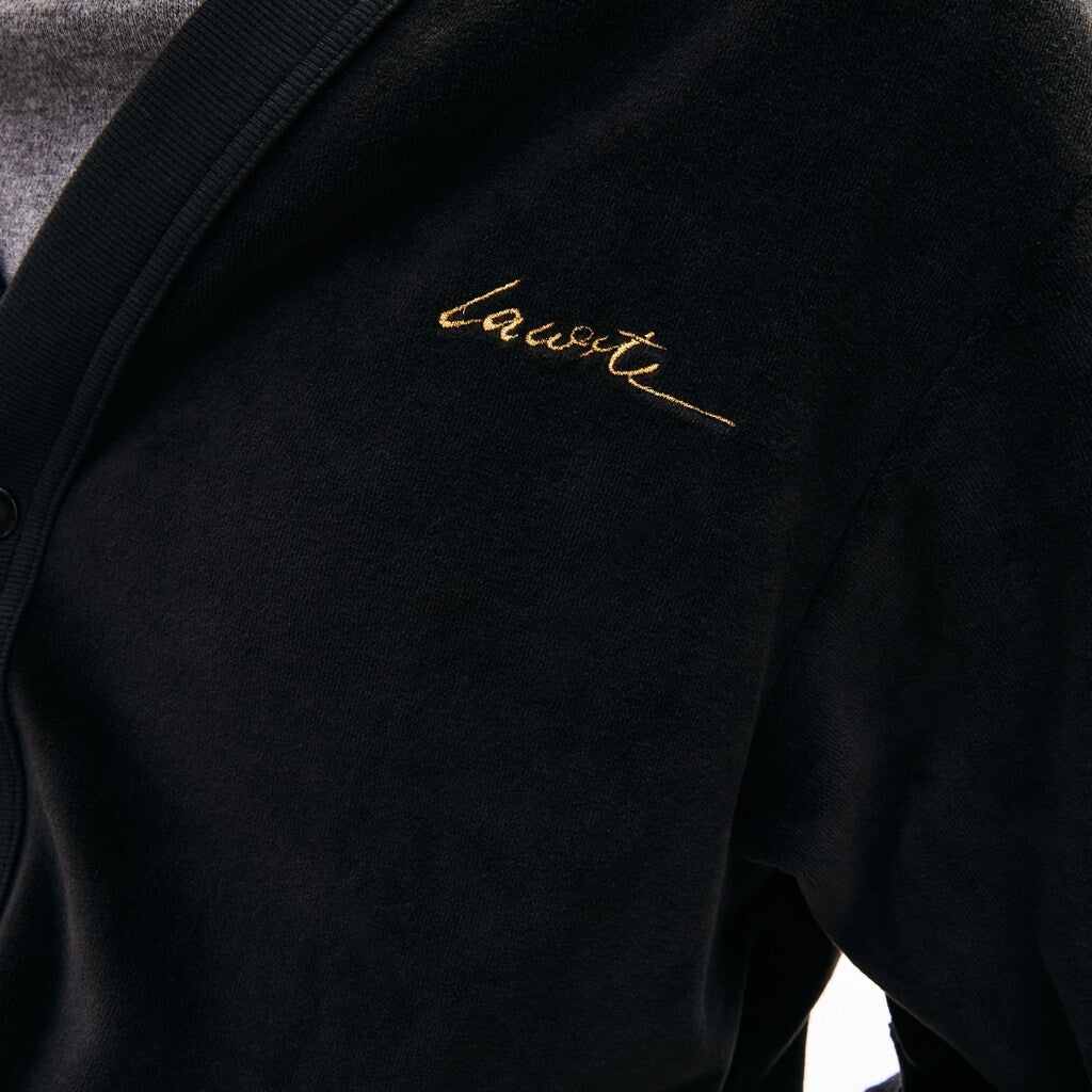Mens   LIVE Signature Velour Cardigan | Lacoste Black • 031