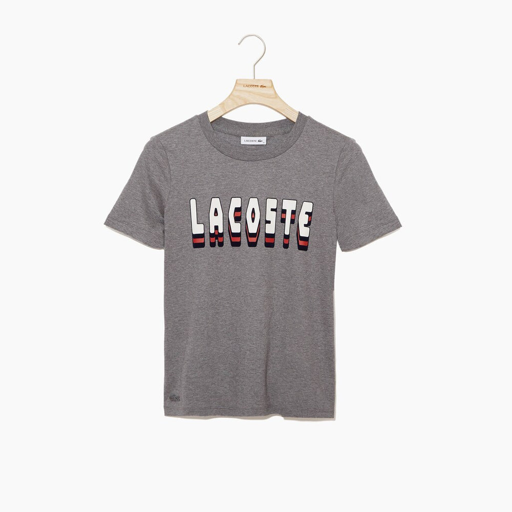 Womens Wo  Crewneck 3D-Lettering Cotton T-Shirt | Lacoste Grey • Uwc