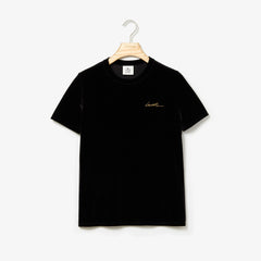 Womens Wo  LIVE Crewneck Golden Signature Velvet T-Shirt | Lacoste Black • 031