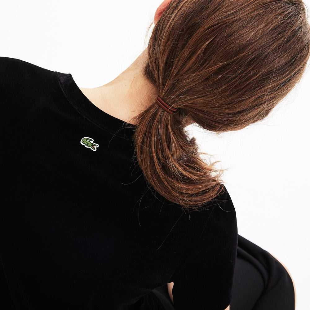 Womens Wo  LIVE Crewneck Golden Signature Velvet T-Shirt | Lacoste Black • 031