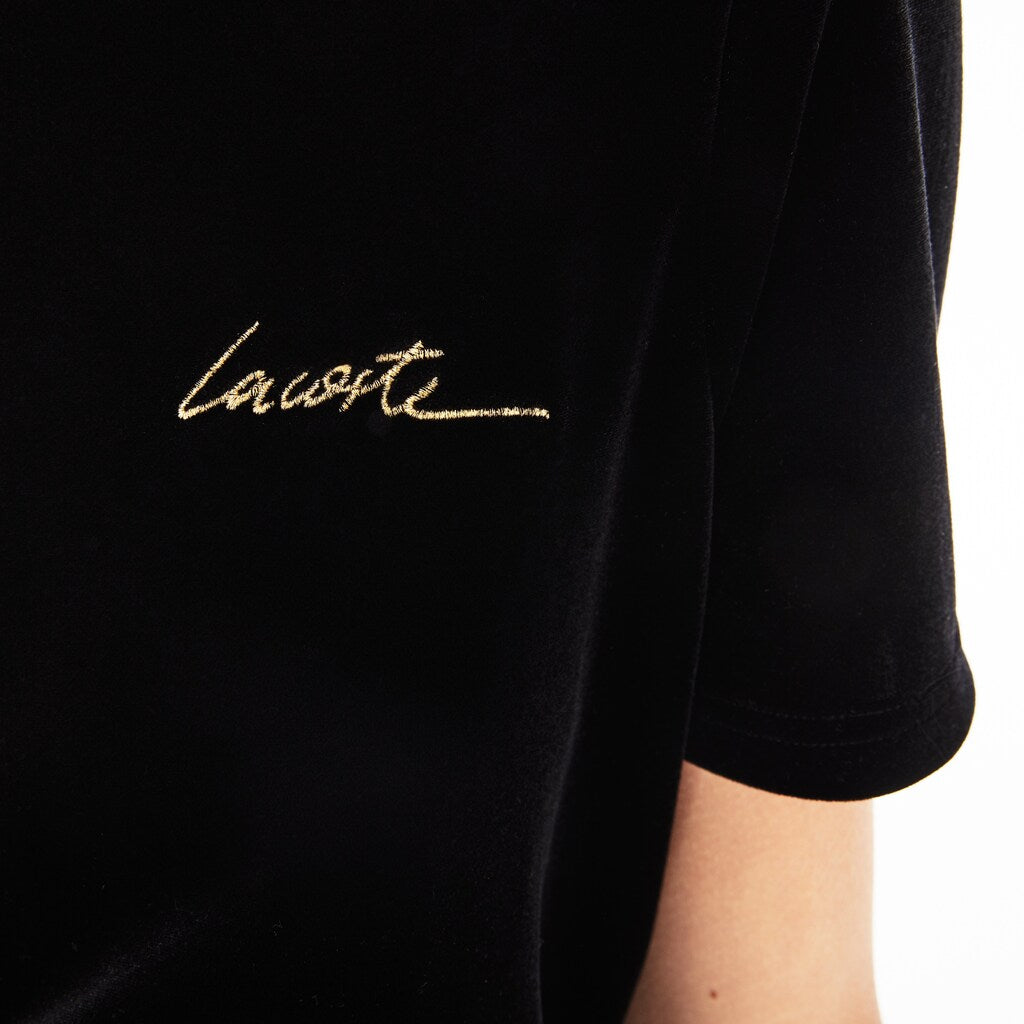 Womens Wo  LIVE Crewneck Golden Signature Velvet T-Shirt | Lacoste Black • 031