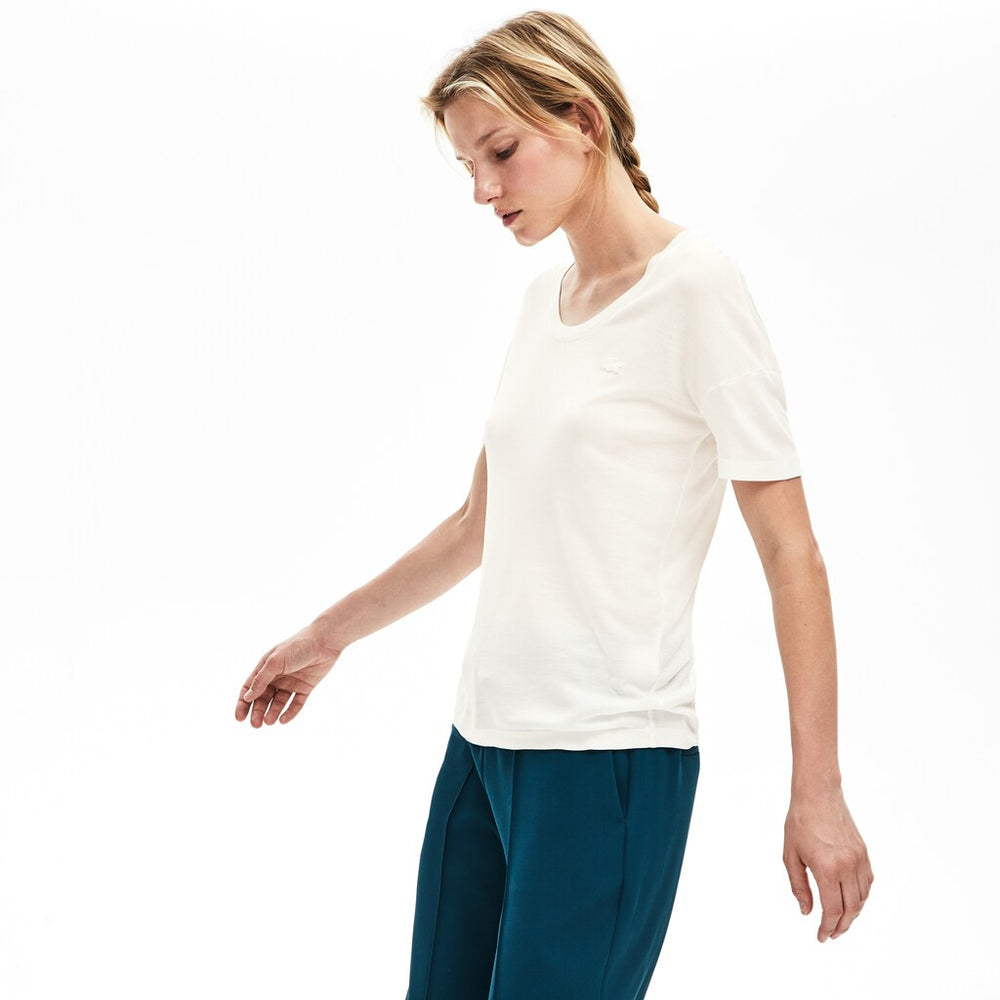 Womens Wo  Motion Lightweight Ribbed Lyocell T-Shirt | Lacoste White • 70V