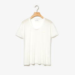 Womens Wo  Motion Lightweight Ribbed Lyocell T-Shirt | Lacoste White • 70V