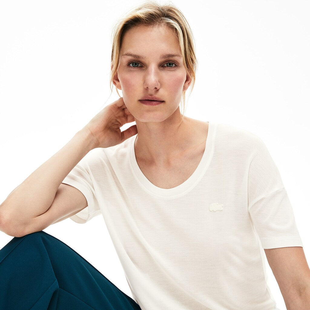 Womens Wo  Motion Lightweight Ribbed Lyocell T-Shirt | Lacoste White • 70V