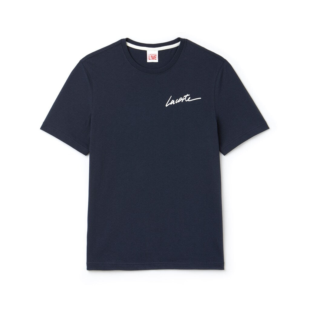 Mens   LIVE Crew Neck Signature Jersey T-shirt | Lacoste Blue / White • Gzy