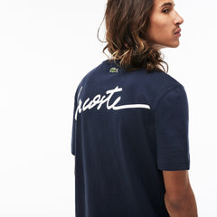 Mens   LIVE Crew Neck Signature Jersey T-shirt | Lacoste Blue / White • Gzy