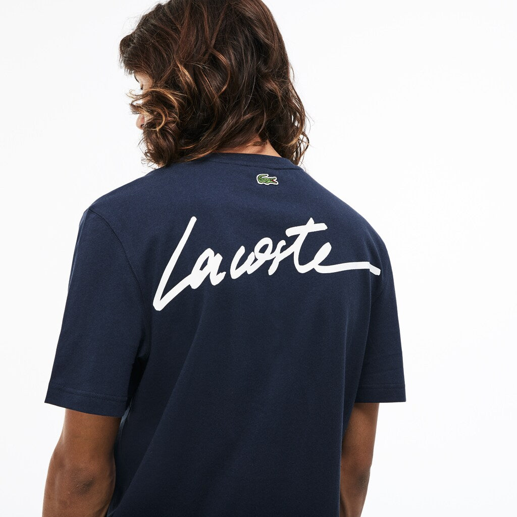 Mens   LIVE Crew Neck Signature Jersey T-shirt | Lacoste Blue / White • Gzy