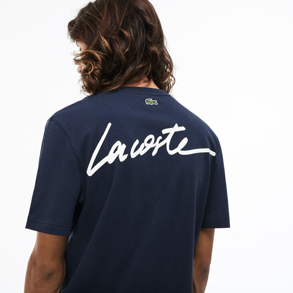 Mens   LIVE Crew Neck Signature Jersey T-shirt | Lacoste Blue / White • Gzy