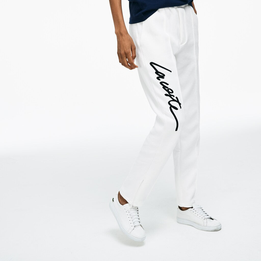 Mens Unisex LIVE Embroidered Fleece Urban Jogging Pants | Lacoste White / Black • 8Lp