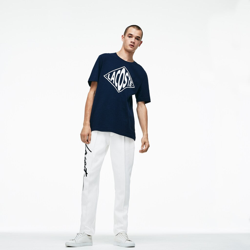 Mens Unisex LIVE Embroidered Fleece Urban Jogging Pants | Lacoste White / Black • 8Lp