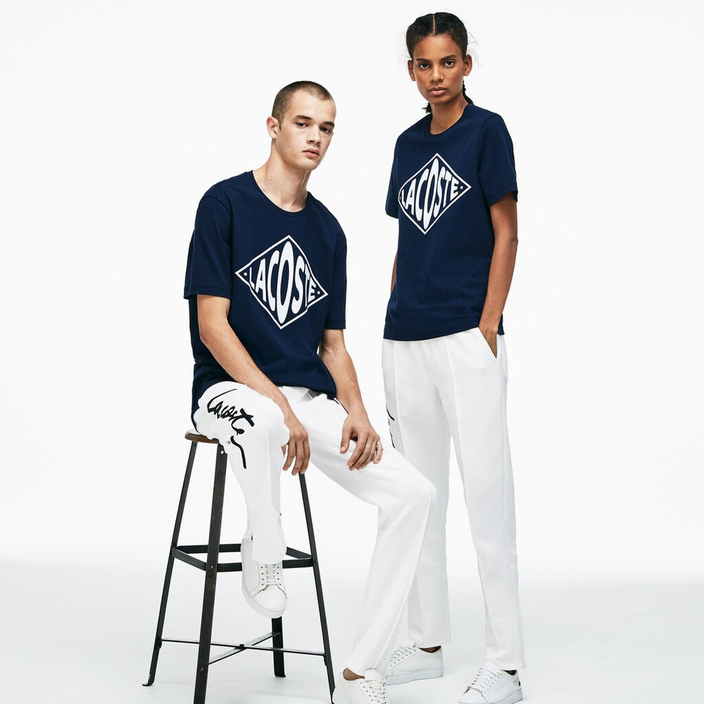 Mens Unisex LIVE Embroidered Fleece Urban Jogging Pants | Lacoste White / Black • 8Lp