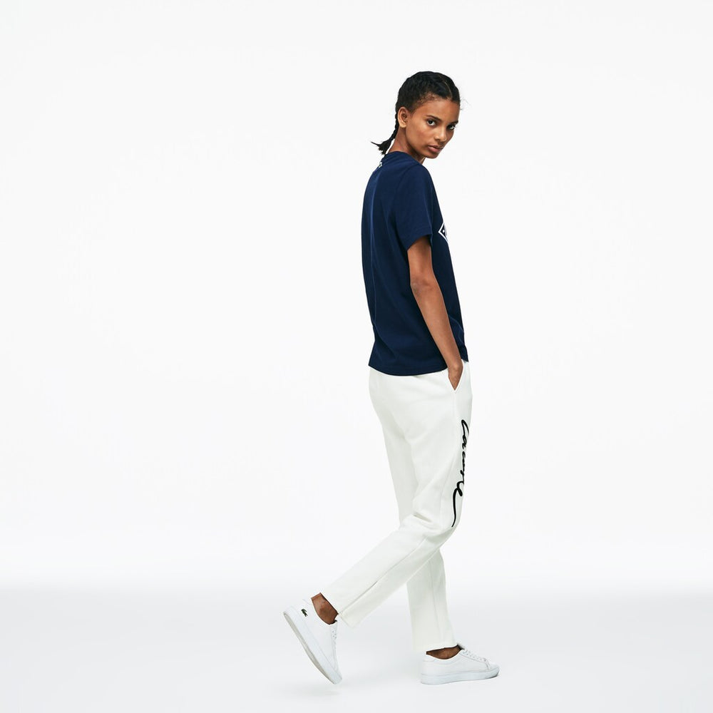 Mens Unisex LIVE Embroidered Fleece Urban Jogging Pants | Lacoste White / Black • 8Lp