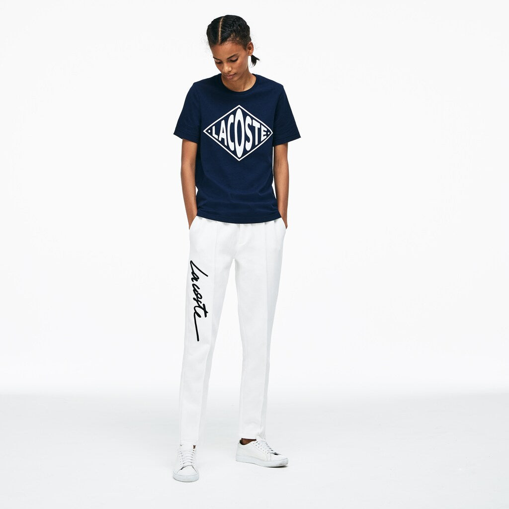 Mens Unisex LIVE Embroidered Fleece Urban Jogging Pants | Lacoste White / Black • 8Lp
