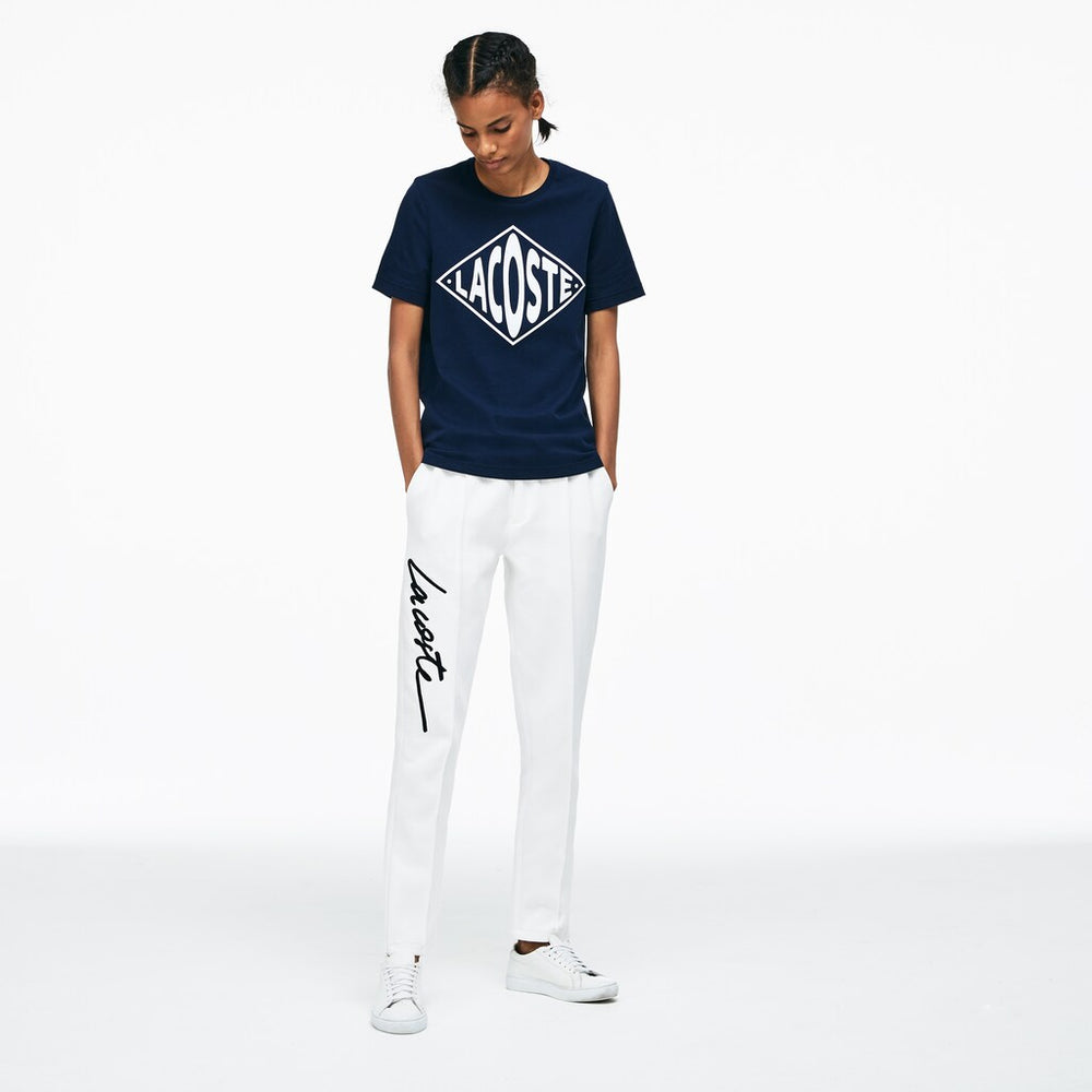 Mens Unisex LIVE Embroidered Fleece Urban Jogging Pants | Lacoste White / Black • 8Lp