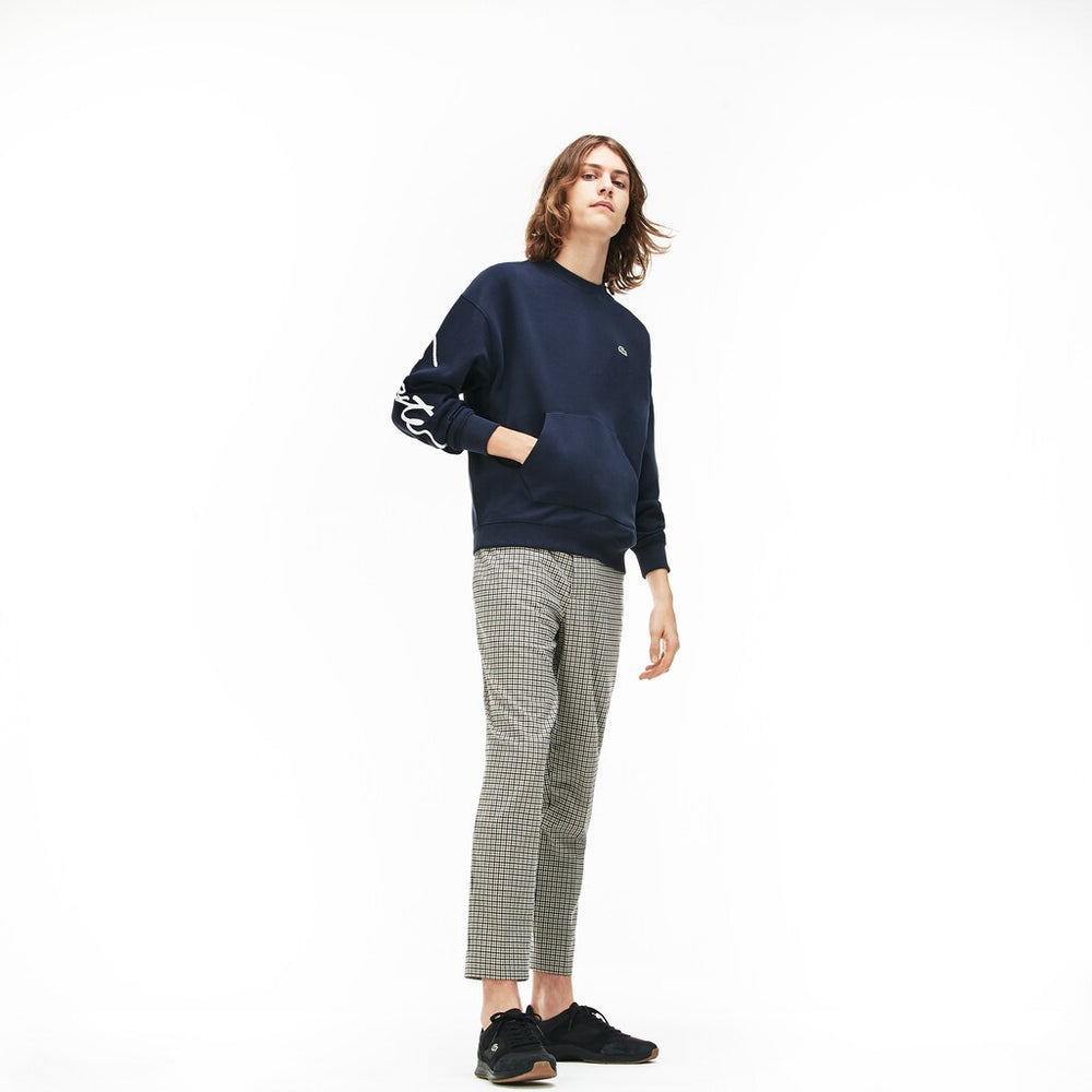 Mens Unisex LIVE Crew Neck Embroidered Fleece Sweatshirt | Lacoste Blue / White • Gzy