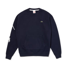 Mens Unisex LIVE Crew Neck Embroidered Fleece Sweatshirt | Lacoste Blue / White • Gzy
