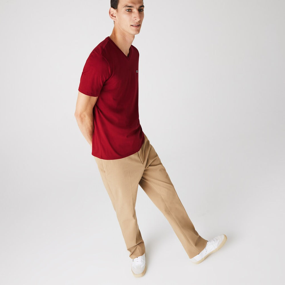 Mens   V-neck Pima Cotton T-shirt | Lacoste Bordeaux • Z1Q