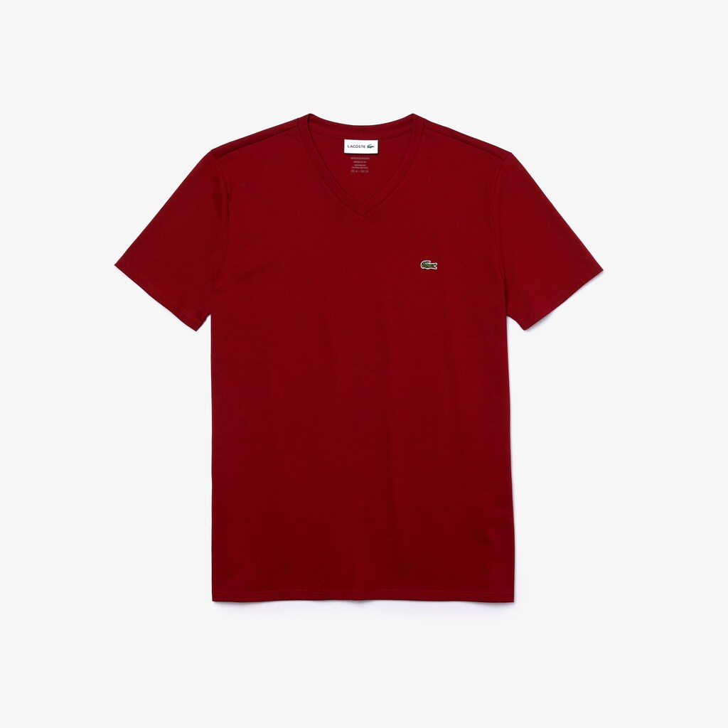 Mens   V-neck Pima Cotton T-shirt | Lacoste Bordeaux • Z1Q