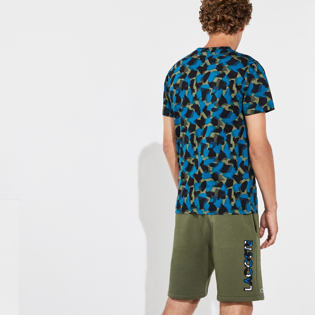 Mens   SPORT Camo Print Cotton Jersey T-Shirt | Lacoste Black / Blue / Khaki Green • 4Gt