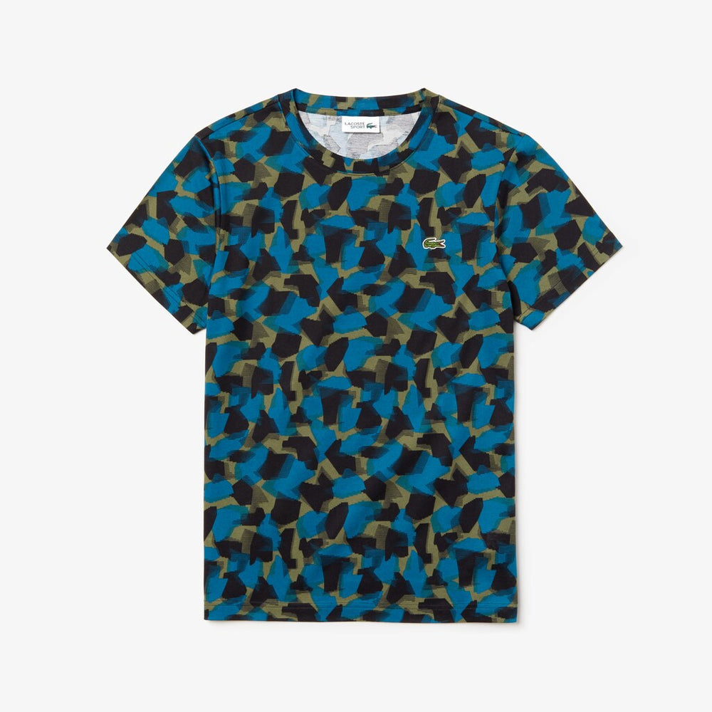 Mens   SPORT Camo Print Cotton Jersey T-Shirt | Lacoste Black / Blue / Khaki Green • 4Gt