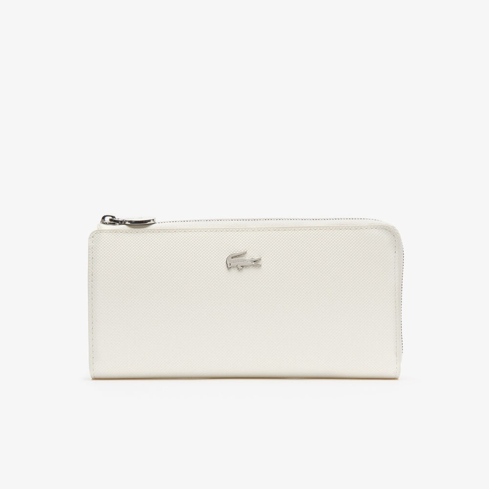 Womens Wo  Daily Classic Coated Canvas 10 Card Zip Wallet | Lacoste Marshmallow • A56