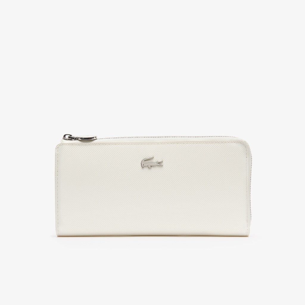 Womens Wo  Daily Classic Coated Canvas 10 Card Zip Wallet | Lacoste Marshmallow • A56