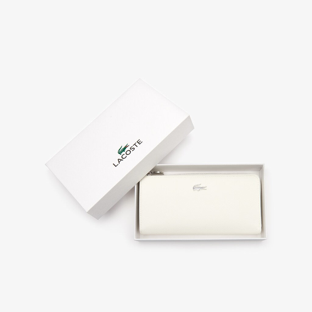 Womens Wo  Daily Classic Coated Canvas 10 Card Zip Wallet | Lacoste Marshmallow • A56