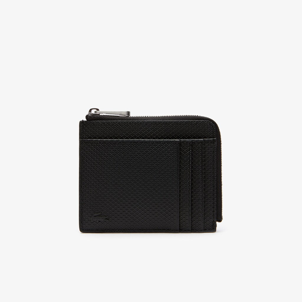 Mens   Chantaco Matte Piqué Leather Zip 4 Card Holder | Lacoste Black • 000
