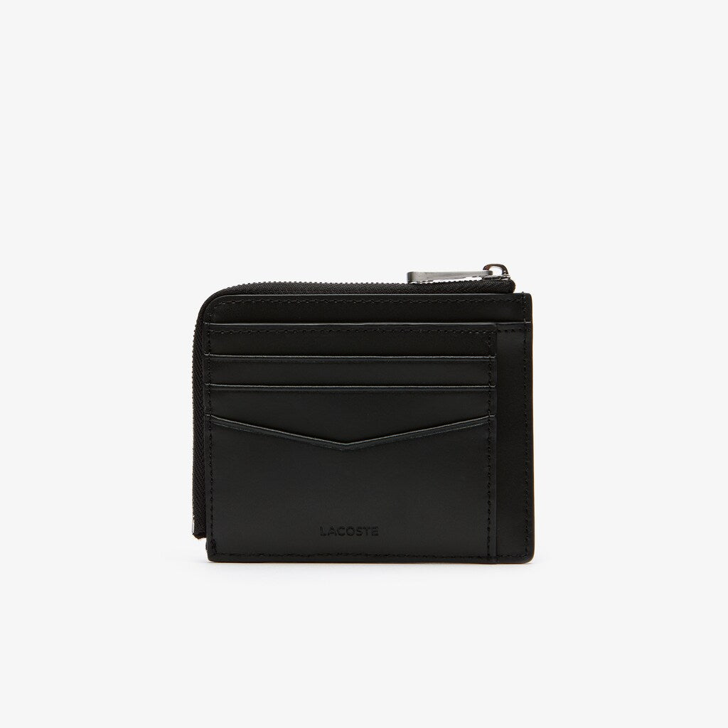 Mens   Chantaco Matte Piqué Leather Zip 4 Card Holder | Lacoste Black • 000