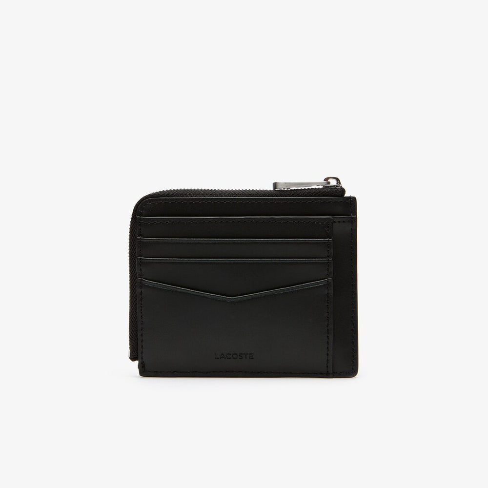 Mens   Chantaco Matte Piqué Leather Zip 4 Card Holder | Lacoste Black • 000