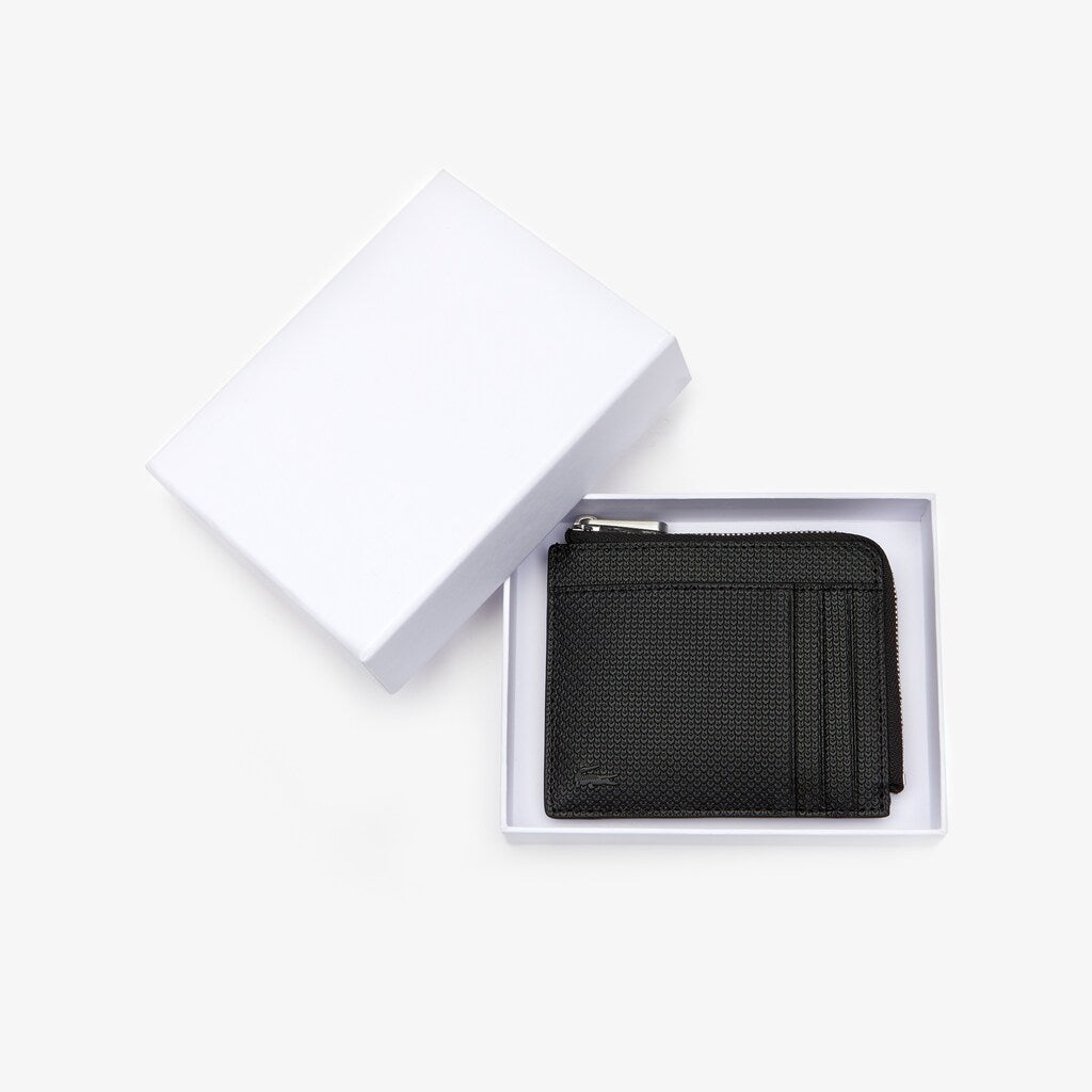 Mens   Chantaco Matte Piqué Leather Zip 4 Card Holder | Lacoste Black • 000