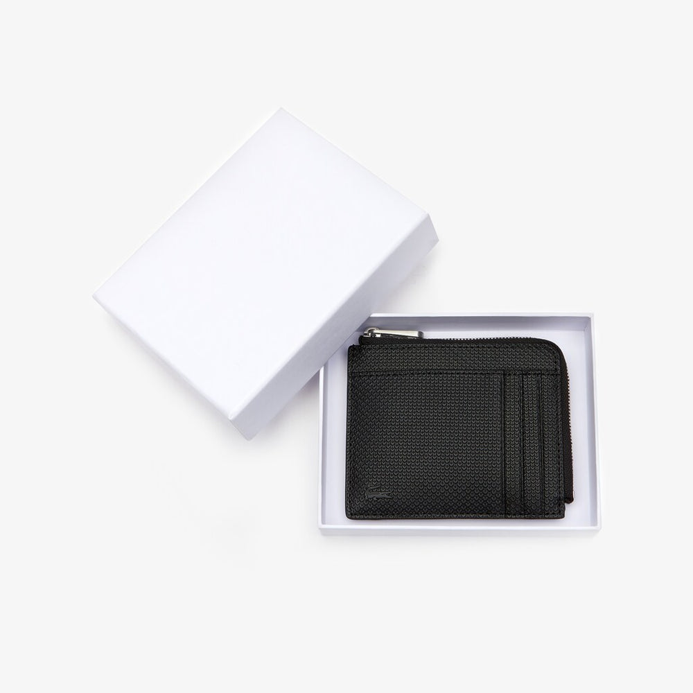 Mens   Chantaco Matte Piqué Leather Zip 4 Card Holder | Lacoste Black • 000