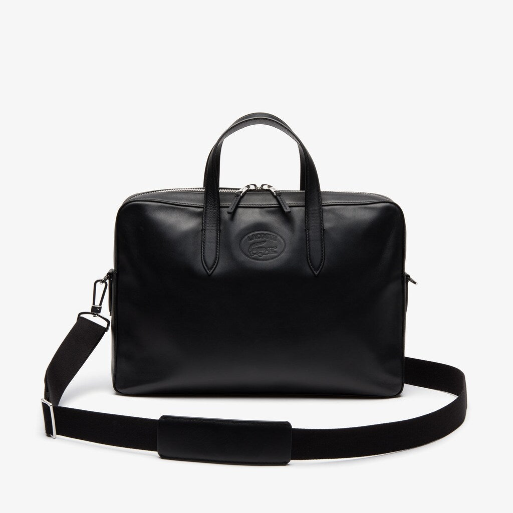 Mens   L.12.12 Detachable Shoulder Strap Leather Computer Bag | Lacoste Black • 000