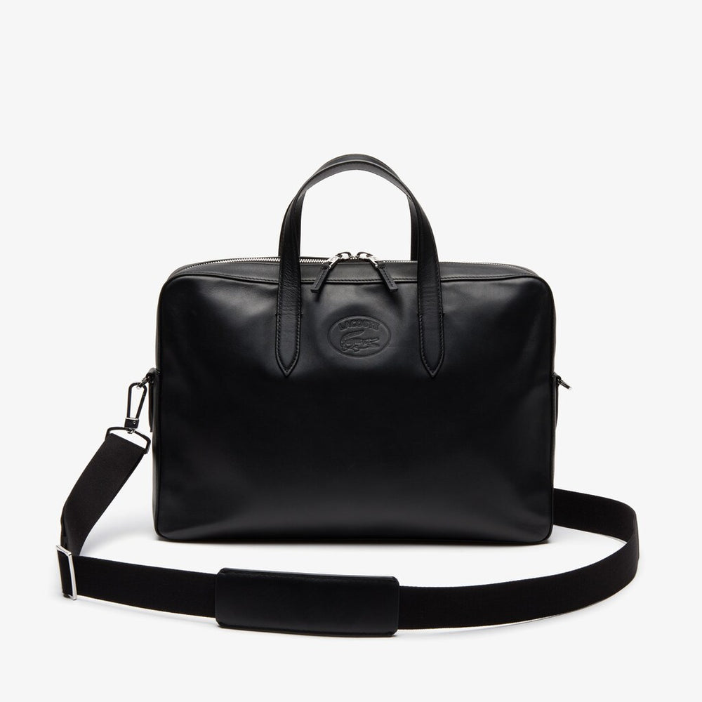 Mens   L.12.12 Detachable Shoulder Strap Leather Computer Bag | Lacoste Black • 000