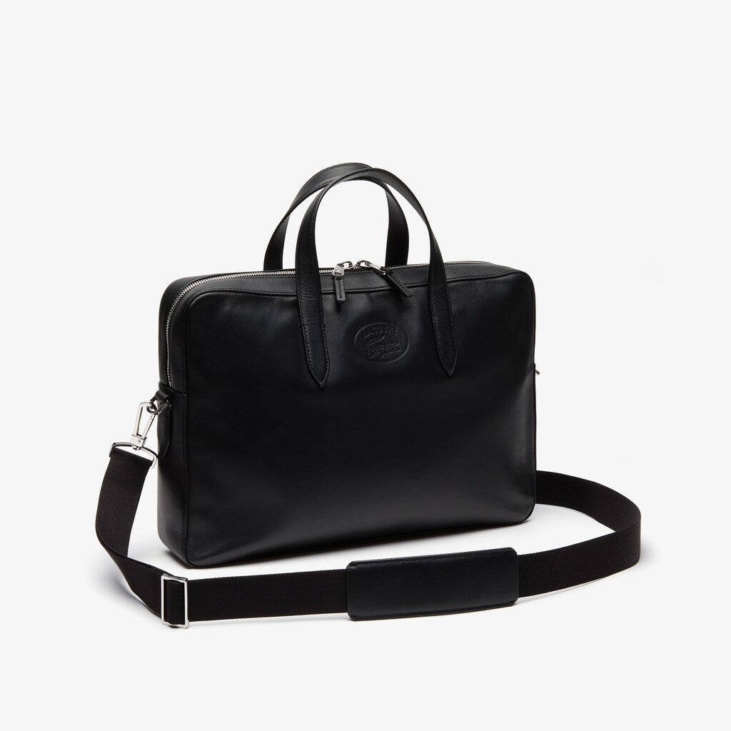 Mens   L.12.12 Detachable Shoulder Strap Leather Computer Bag | Lacoste Black • 000