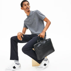 Mens   L.12.12 Detachable Shoulder Strap Leather Computer Bag | Lacoste Black • 000