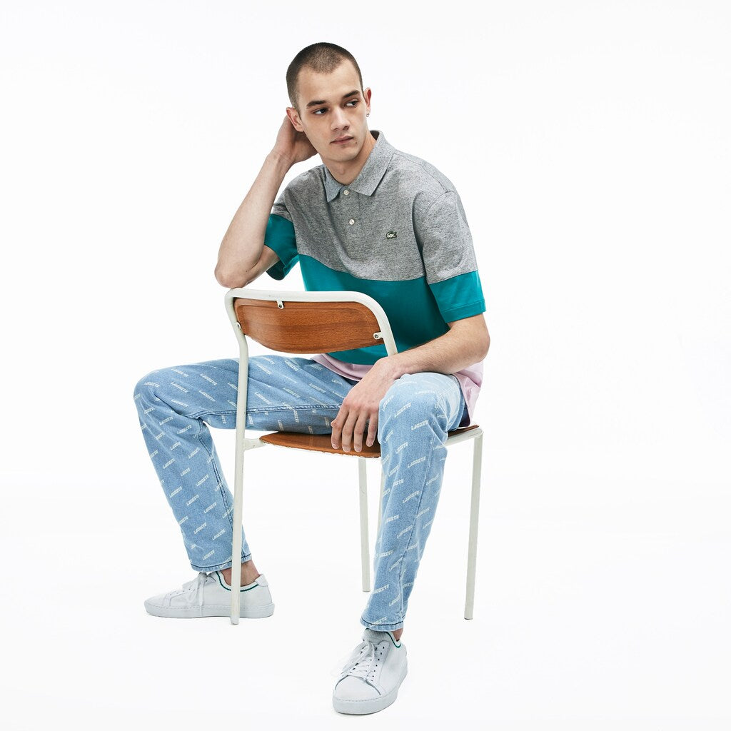 Mens   LIVE Loose Fit Cotton Polo | Lacoste Grey Chine / Green / Light Pink • 7Qj