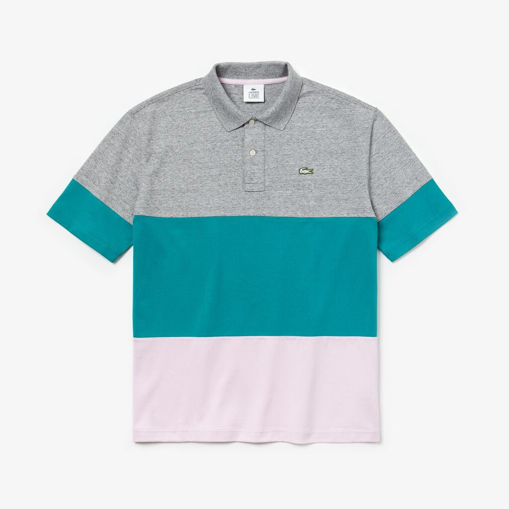 Mens   LIVE Loose Fit Cotton Polo | Lacoste Grey Chine / Green / Light Pink • 7Qj