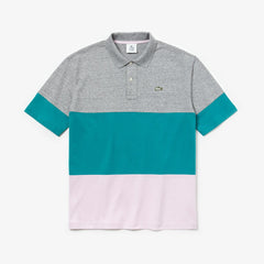 Mens   LIVE Loose Fit Cotton Polo | Lacoste Grey Chine / Green / Light Pink • 7Qj
