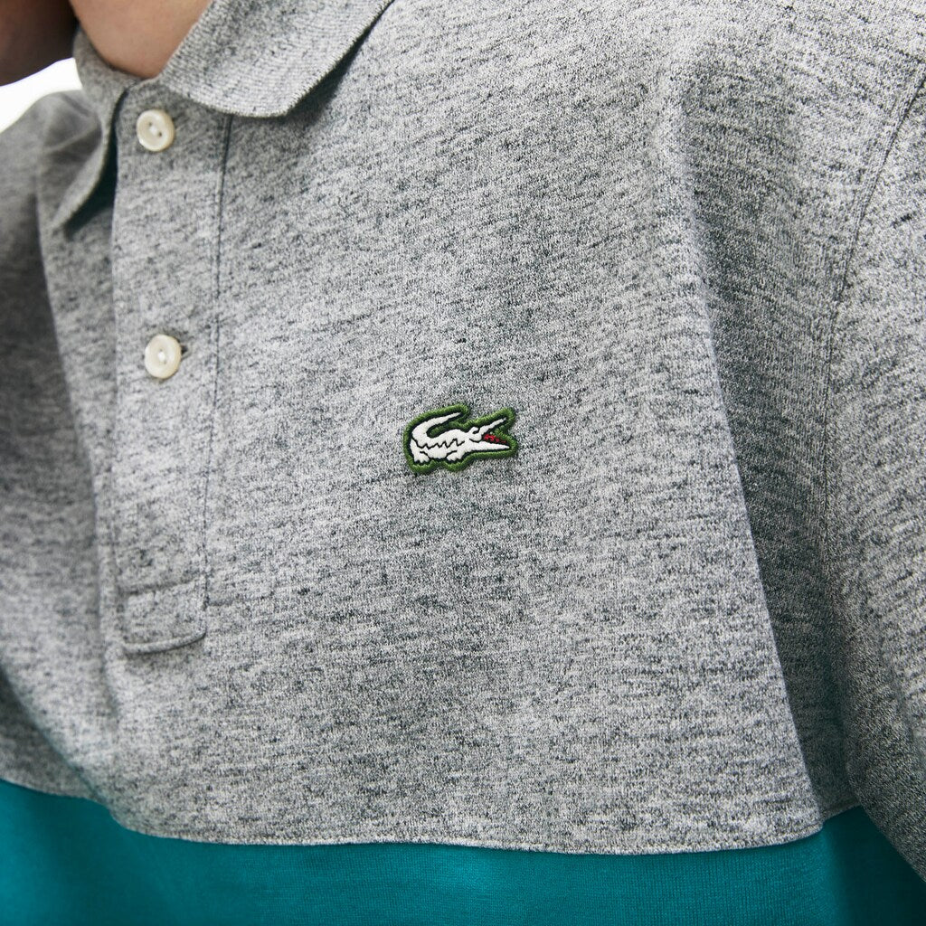 Mens   LIVE Loose Fit Cotton Polo | Lacoste Grey Chine / Green / Light Pink • 7Qj
