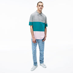Mens   LIVE Loose Fit Cotton Polo | Lacoste Grey Chine / Green / Light Pink • 7Qj