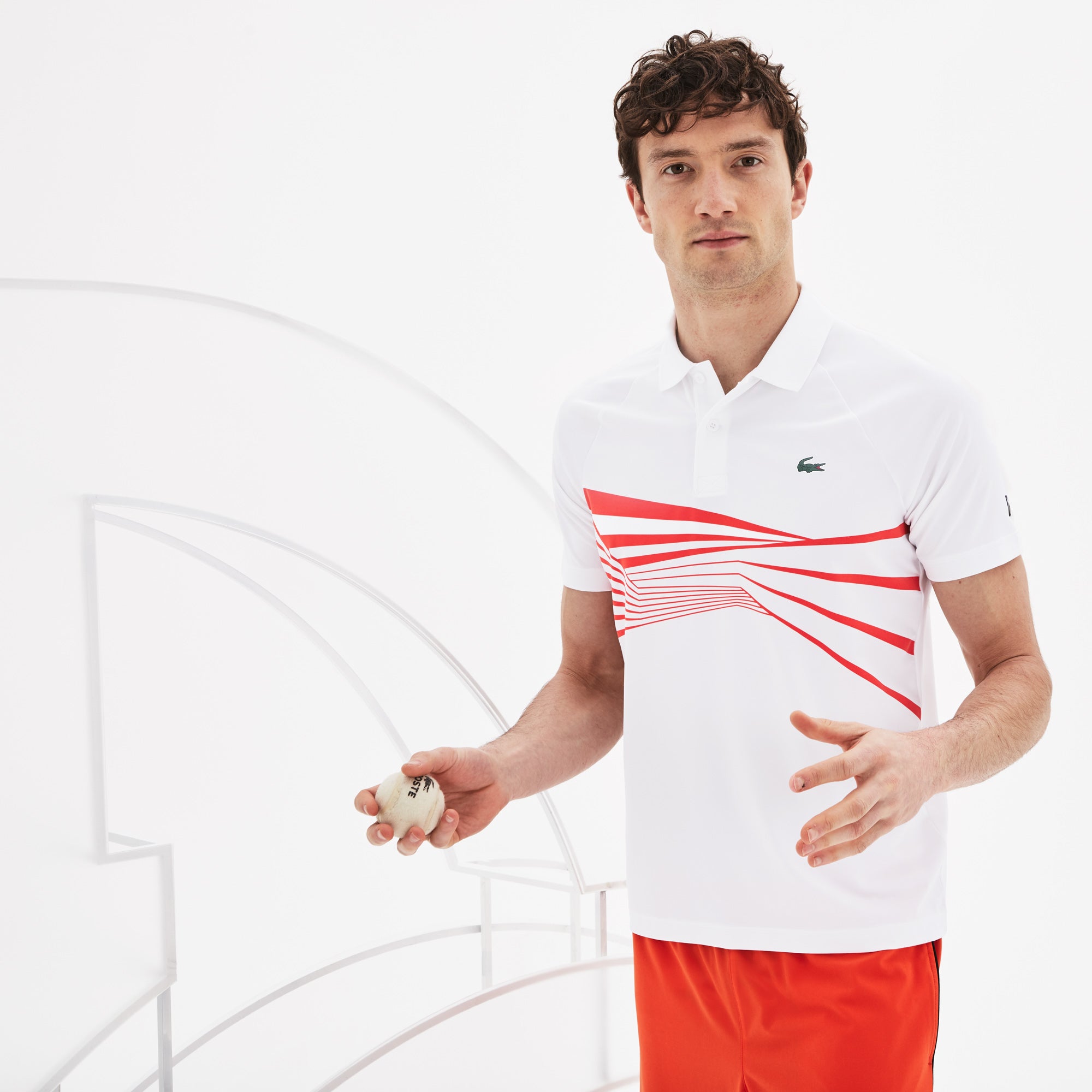 Mens   SPORT Novak Djokovic Collection Tech Jersey Polo | Lacoste White / Red • Urk